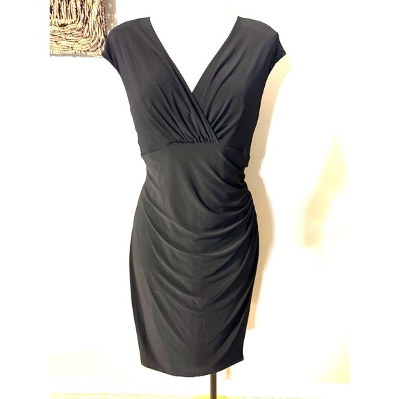 Ralph Lauren Dress Black 16 V Neck Stretch Washable Career Church Cap Sleeve - Picture 4 of 12